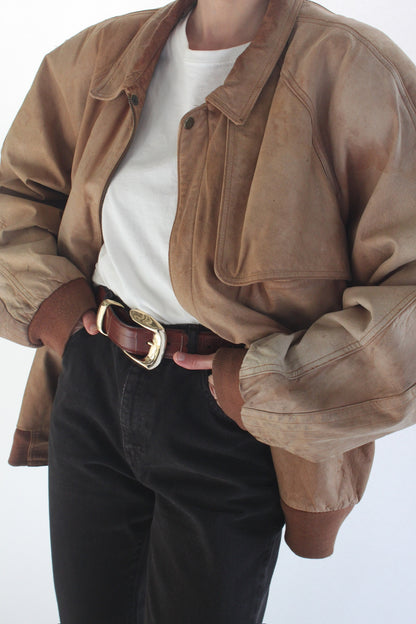 Beautifully Worn Vintage Marlboro Leather Bomber Jacket