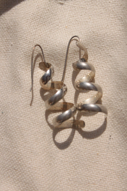 Vintage Sterling Silver Spiral Drop Earrings