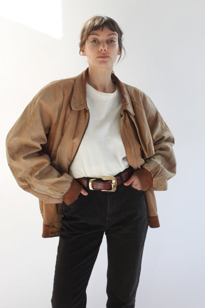 Beautifully Worn Vintage Marlboro Leather Bomber Jacket