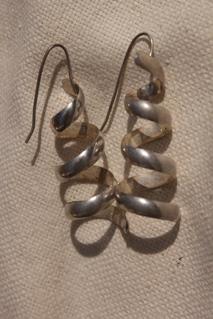 Vintage Sterling Silver Spiral Drop Earrings