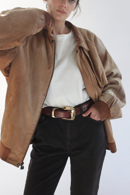 Beautifully Worn Vintage Marlboro Leather Bomber Jacket