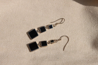 Vintage Sterling Silver Cube Drop Earrings