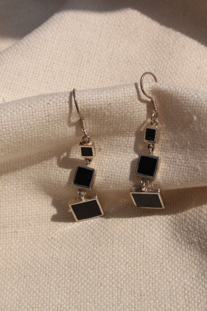 Vintage Sterling Silver Cube Drop Earrings