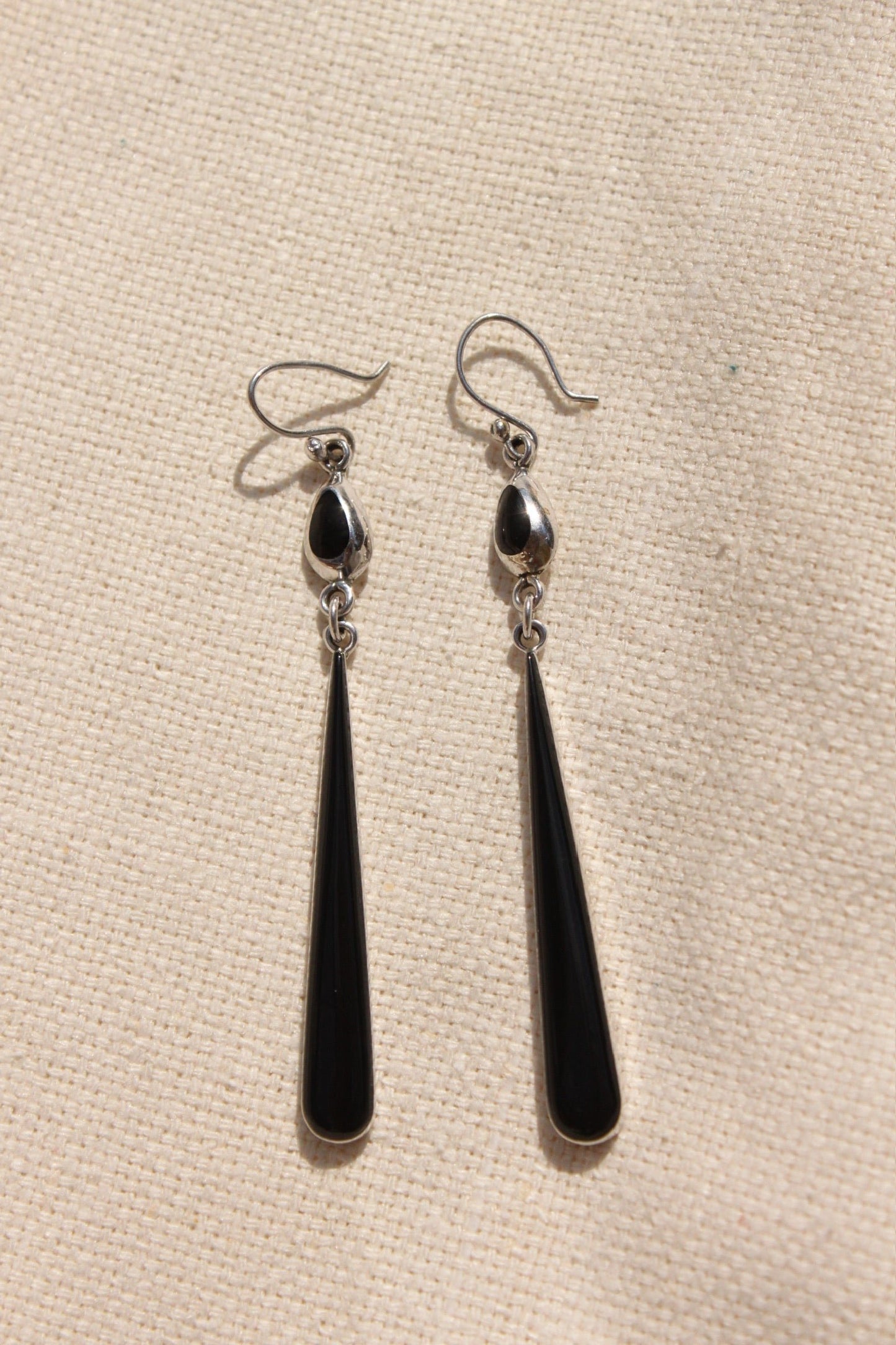 Vintage Sterling Silver & Onyx Tear Drop Earrings