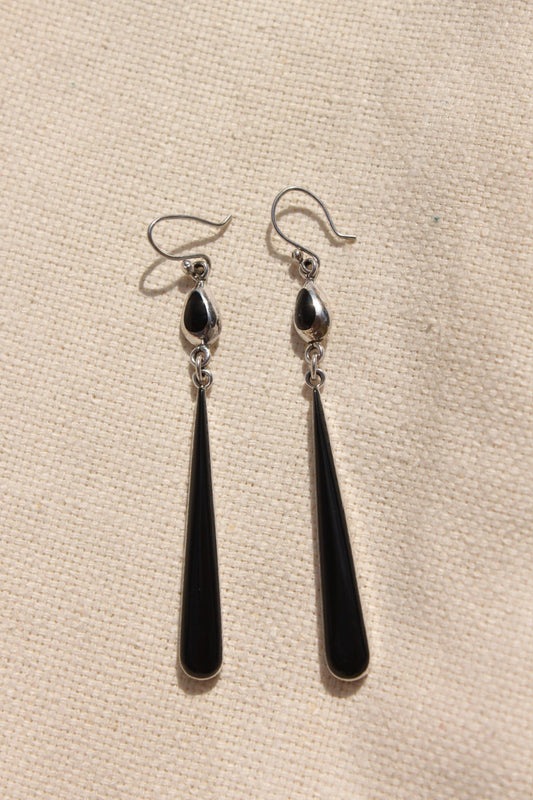 Vintage Sterling Silver & Onyx Tear Drop Earrings