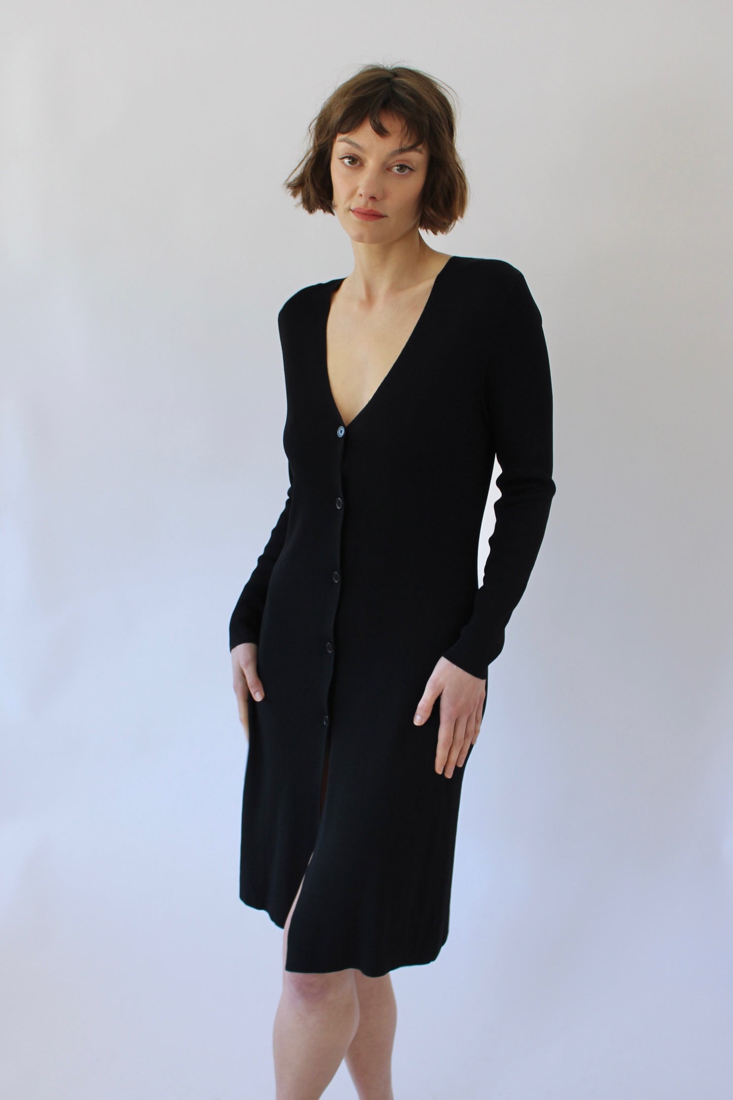 90s Onyx Thin Knit Button Down Dress