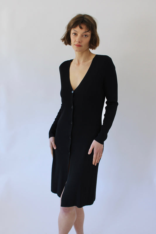 90s Onyx Thin Knit Button Down Dress