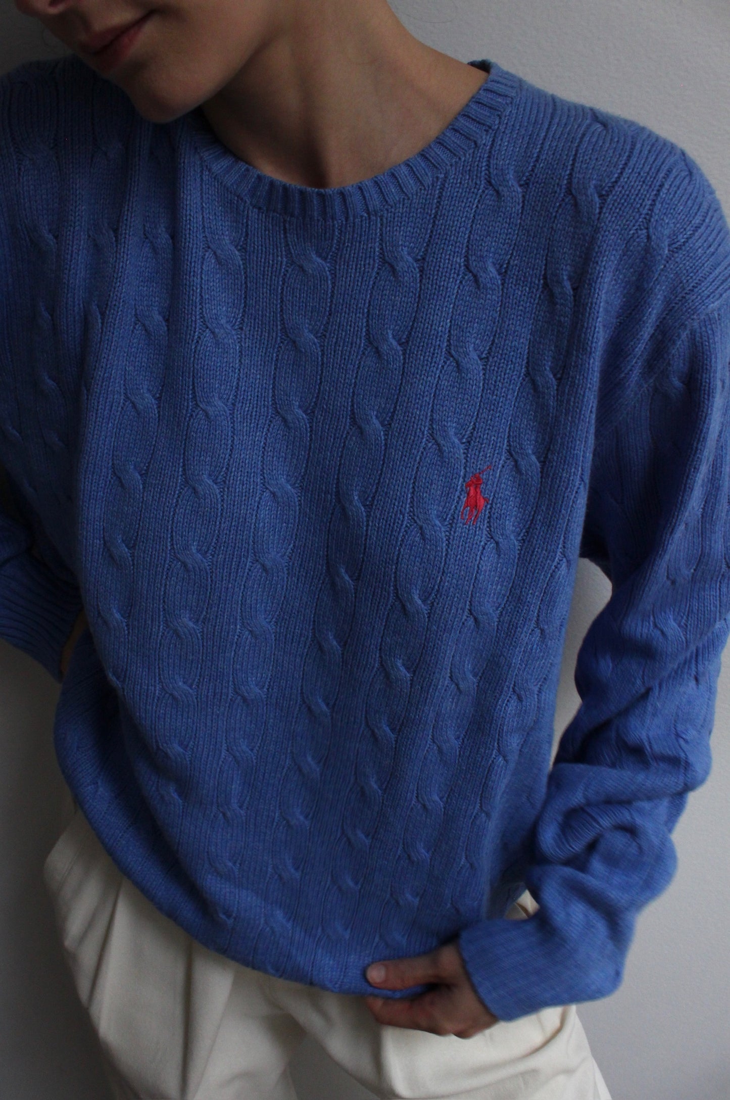 Stunning Ralph Lauren Pool Blue Silk Cable Knit Sweater