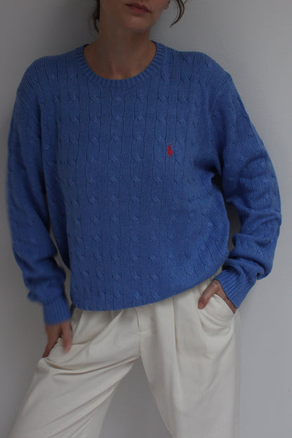 Stunning Ralph Lauren Pool Blue Silk Cable Knit Sweater