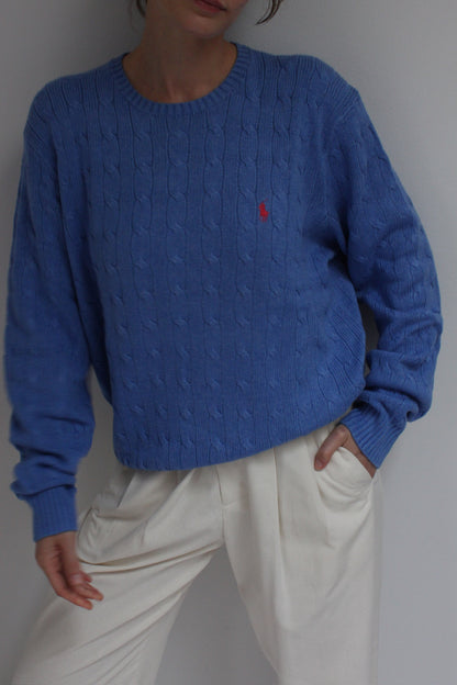 Stunning Ralph Lauren Pool Blue Silk Cable Knit Sweater