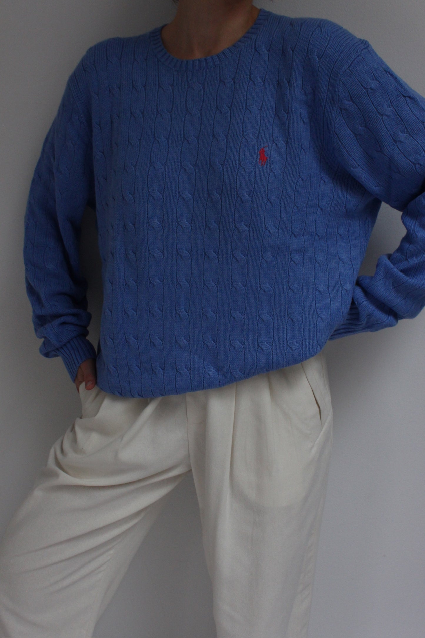 Stunning Ralph Lauren Pool Blue Silk Cable Knit Sweater