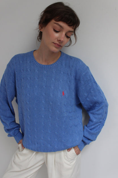 Stunning Ralph Lauren Pool Blue Silk Cable Knit Sweater