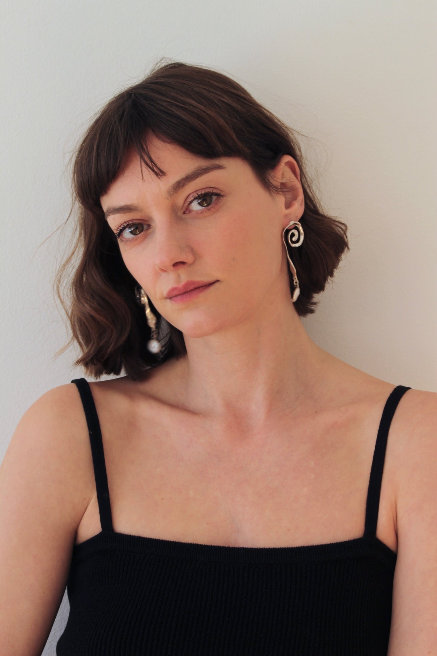 Sterling Silver Spiral & Pearl Drop Earrings