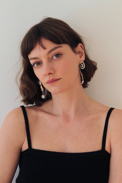 Sterling Silver Spiral & Pearl Drop Earrings