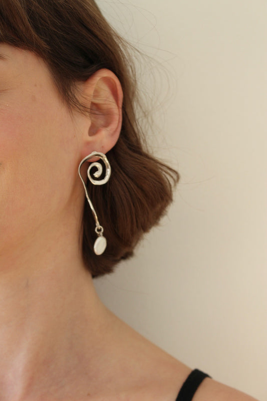 Sterling Silver Spiral & Pearl Drop Earrings