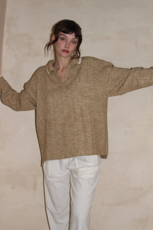 Kit Basketweave Silk Knit Popover