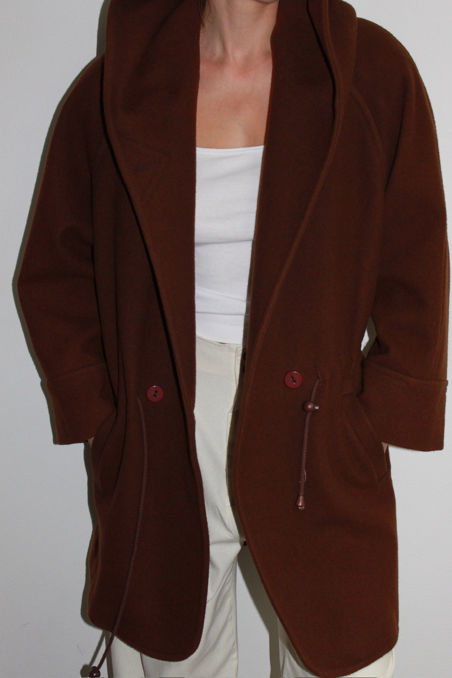 Incredible 90s Coffee Wool Hooded Coat