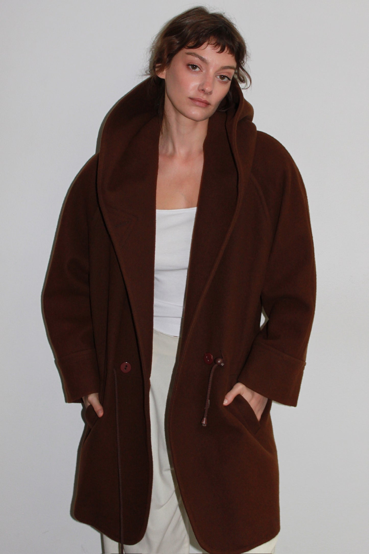 Incredible 90s Coffee Wool Hooded Coat