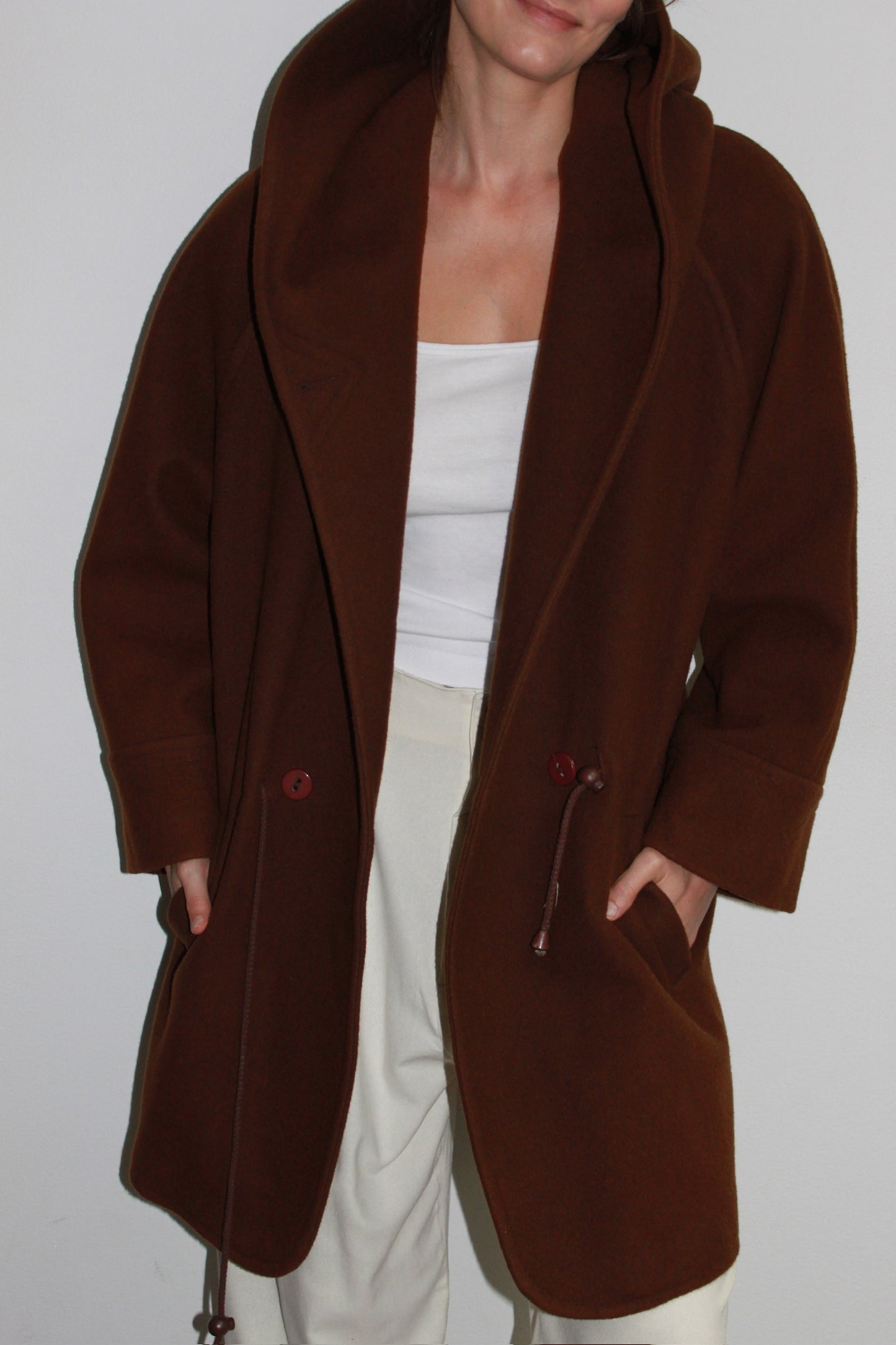 Incredible 90s Coffee Wool Hooded Coat