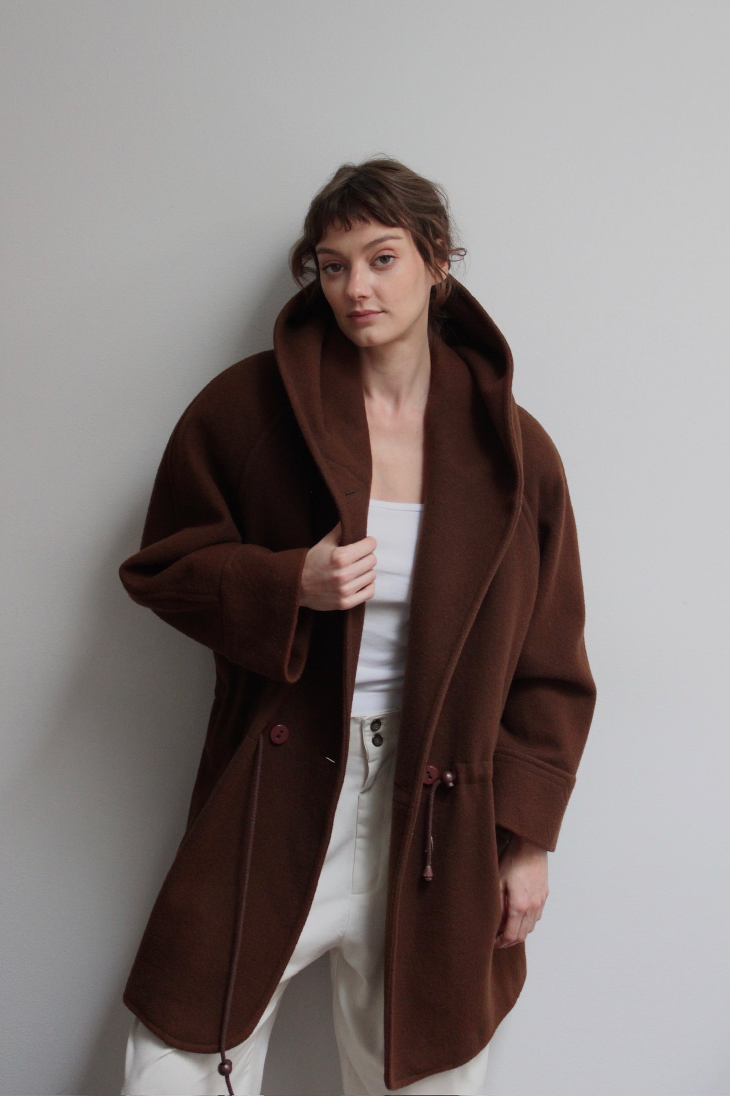 Incredible 90s Coffee Wool Hooded Coat