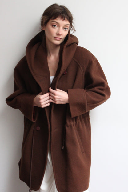 Incredible 90s Coffee Wool Hooded Coat