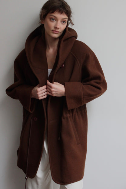 Incredible 90s Coffee Wool Hooded Coat