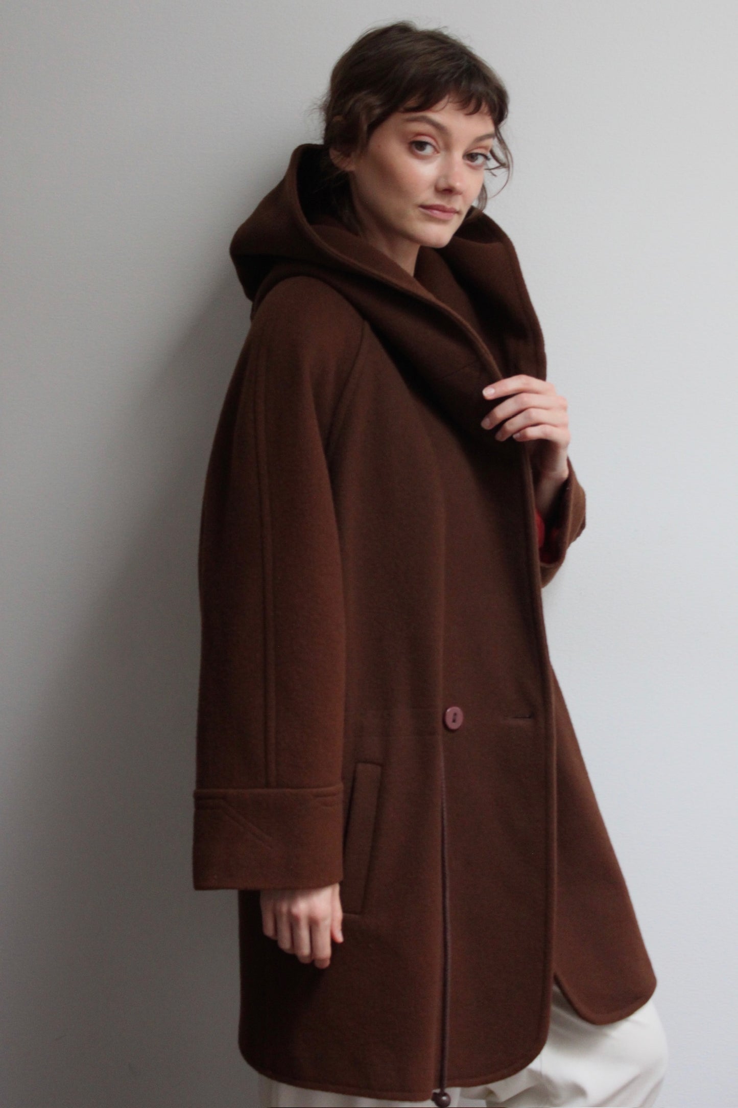 Incredible 90s Coffee Wool Hooded Coat