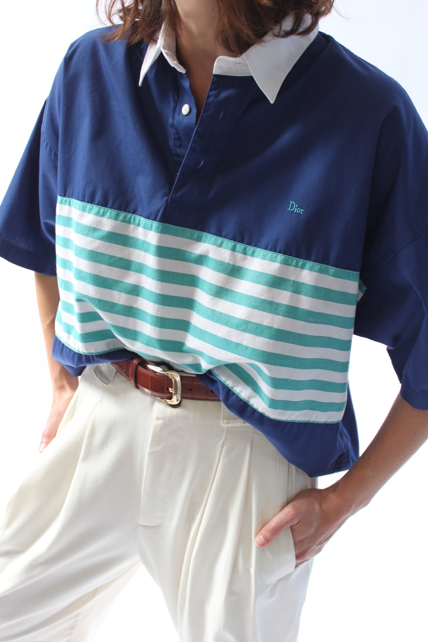 Vintage Christian Dior Striped & Collared Popover