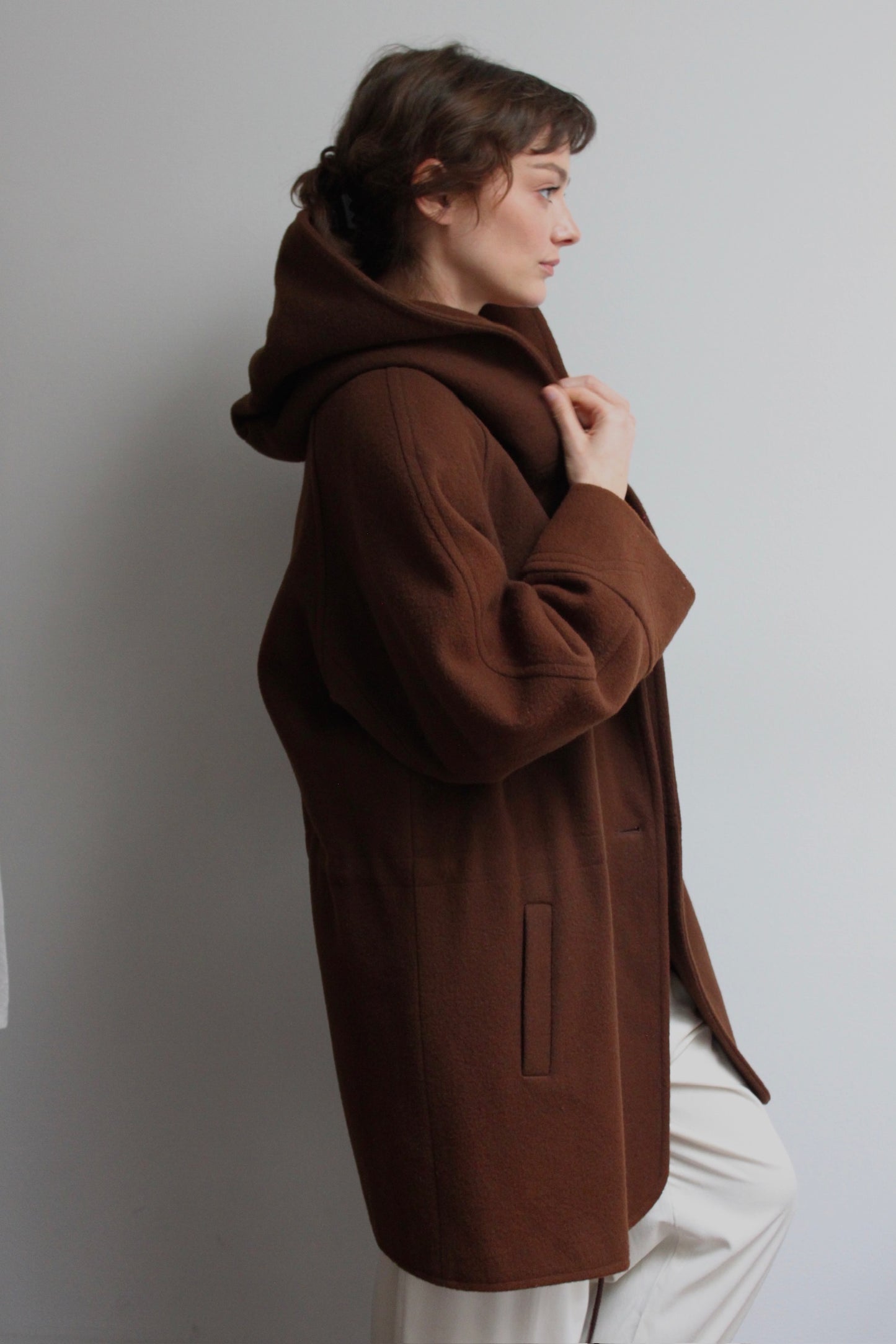 Incredible 90s Coffee Wool Hooded Coat