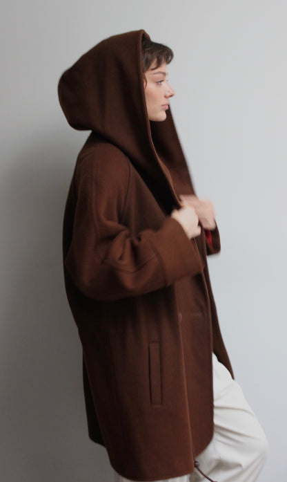 Incredible 90s Coffee Wool Hooded Coat