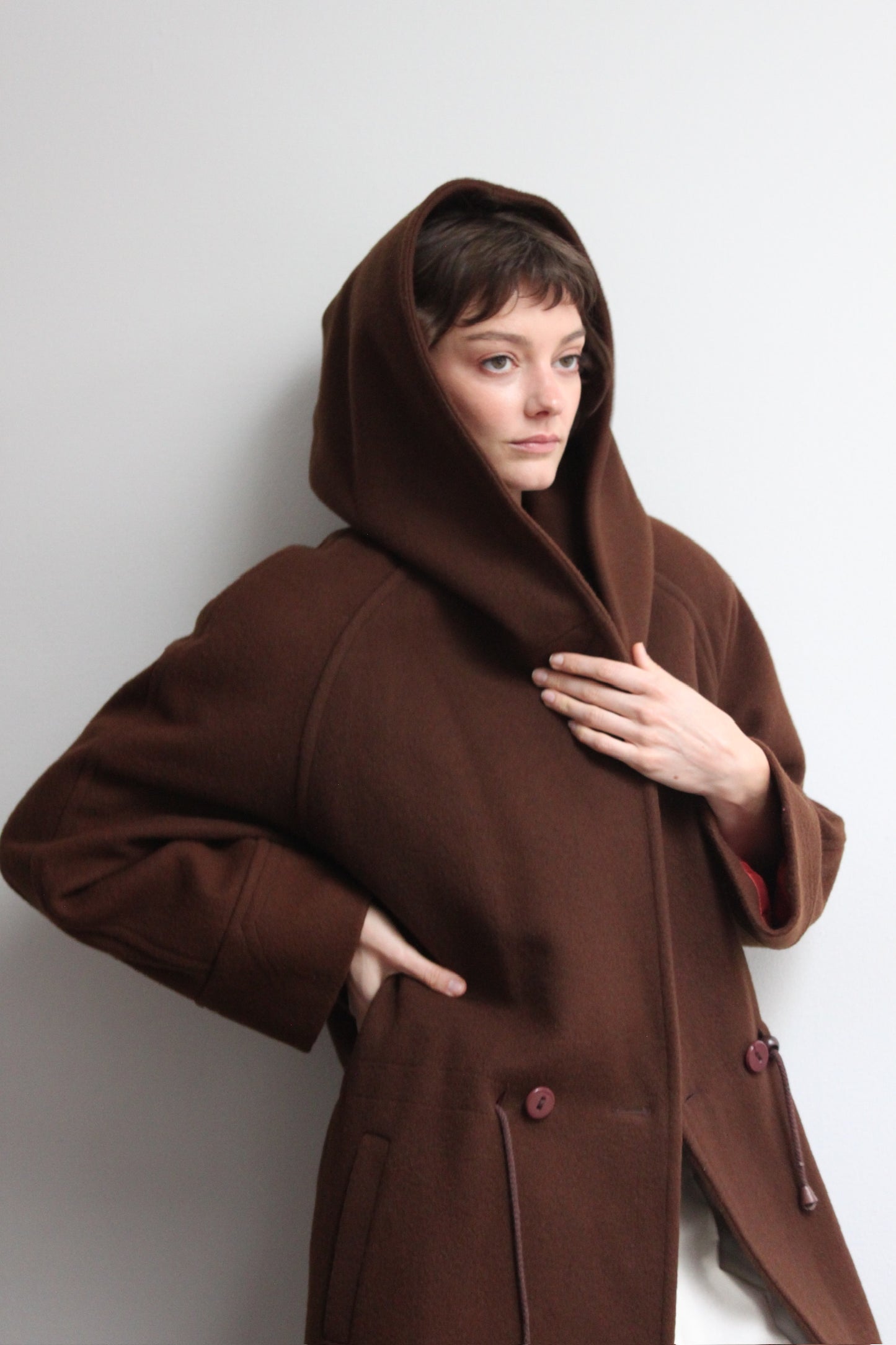 Incredible 90s Coffee Wool Hooded Coat