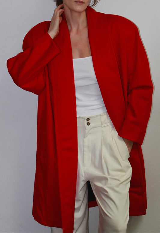 Gorgeous 90s Cherry Shawl Collar Wool Coat