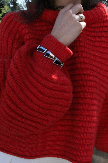 Amazing Vintage Sterling Silver & Onyx Inlay Link Bracelet