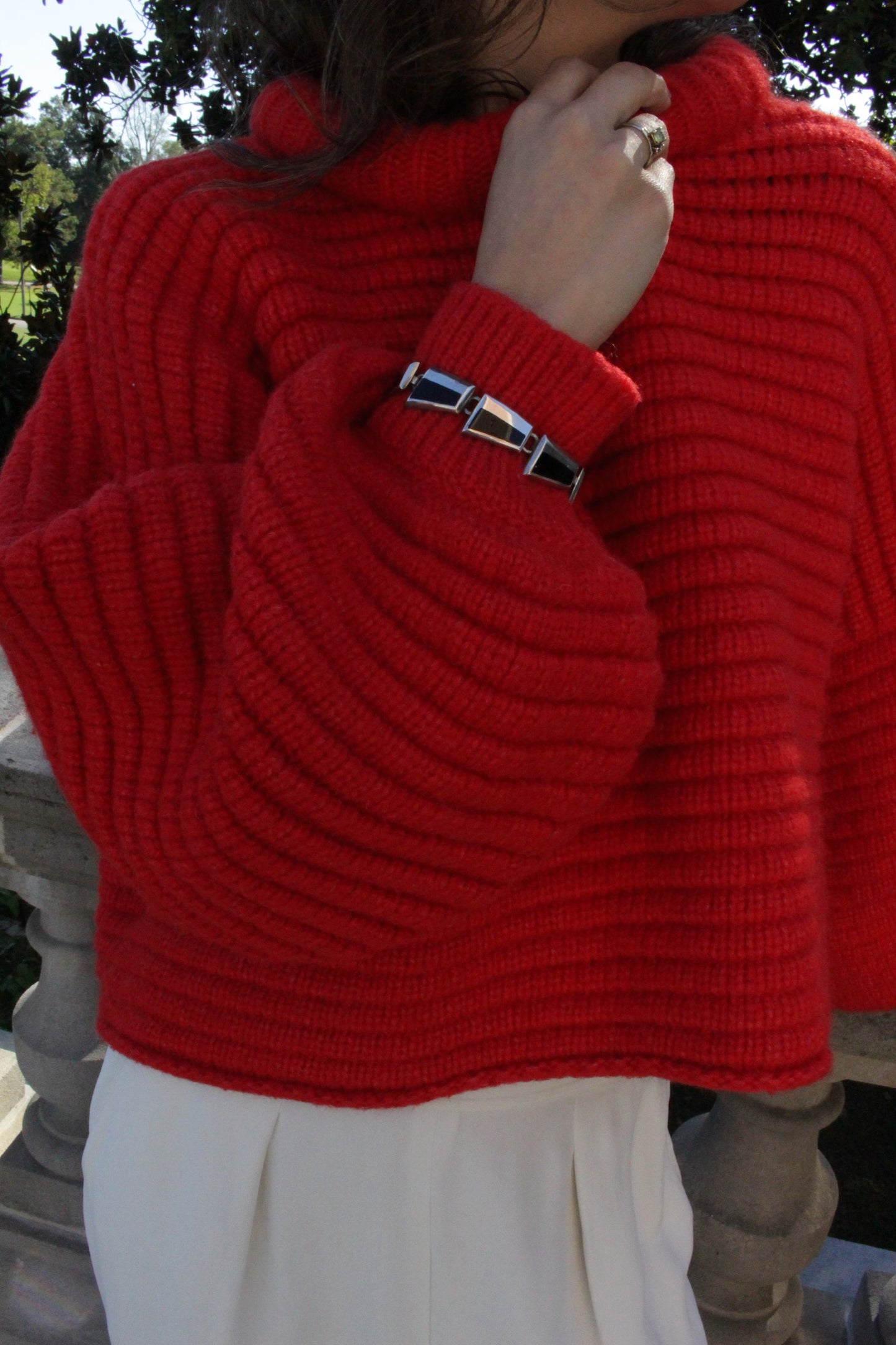 Amazing Vintage Sterling Silver & Onyx Inlay Link Bracelet