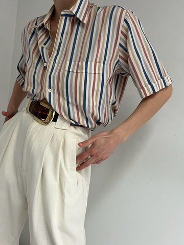 Vintage Pale Striped Short Sleeve Button Up