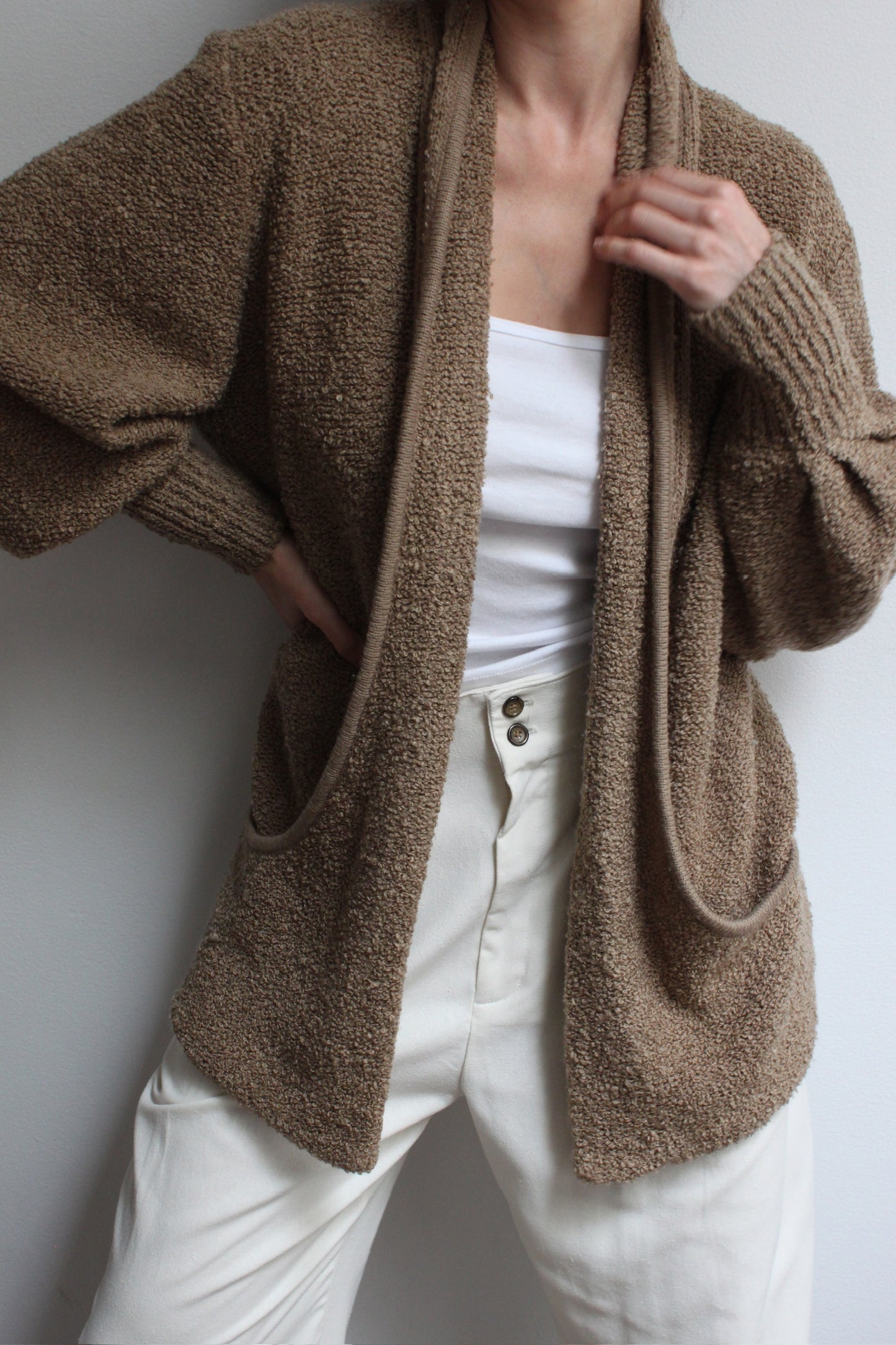 Vintage Toffee Boucle Knit Cardigan