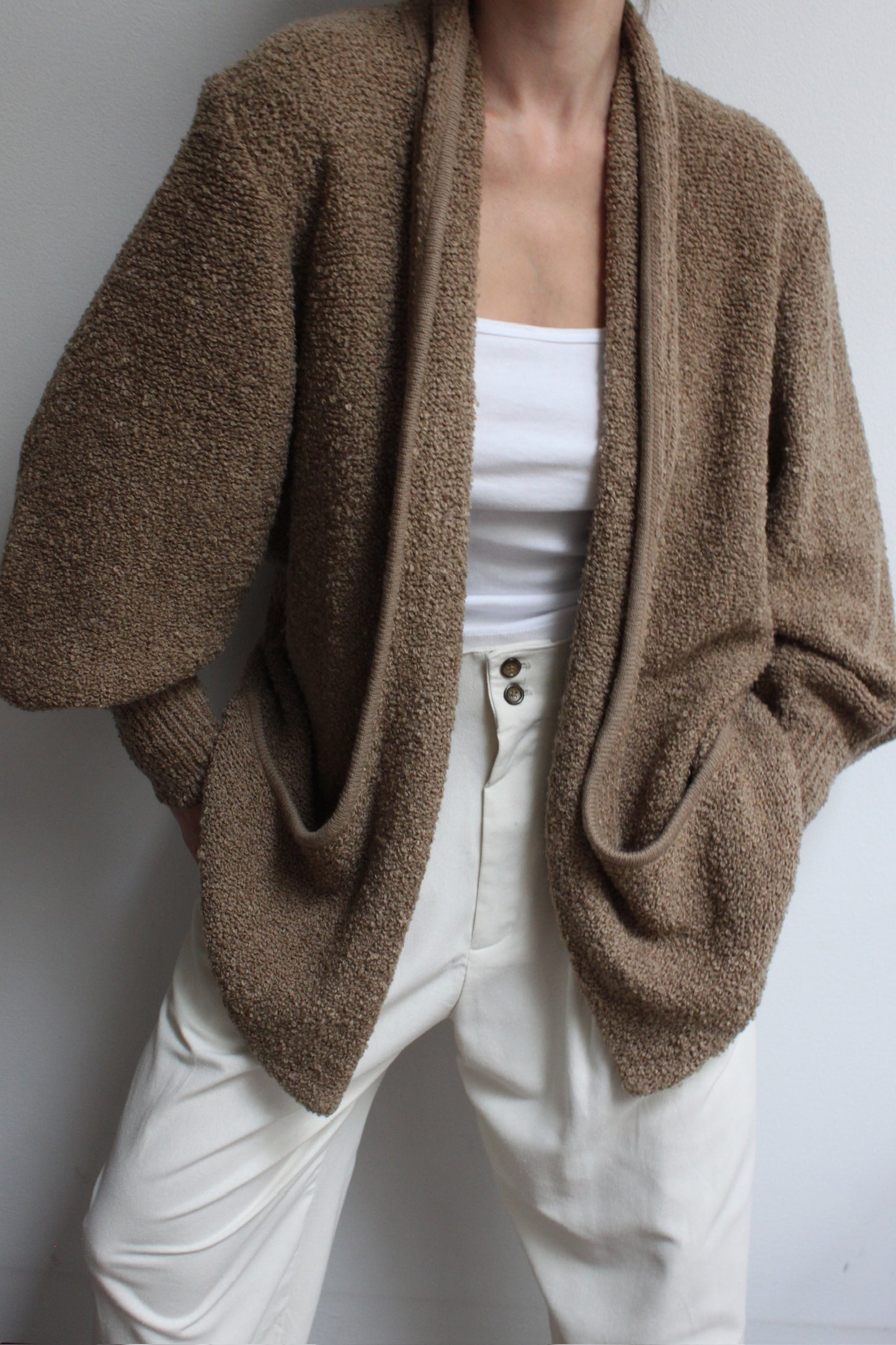 Vintage Toffee Boucle Knit Cardigan