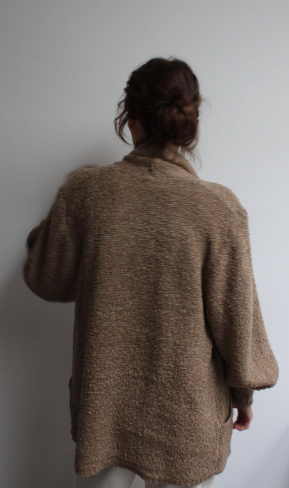 Vintage Toffee Boucle Knit Cardigan