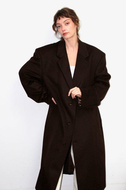 Vintage Espresso Wool & Cashmere Long Coat