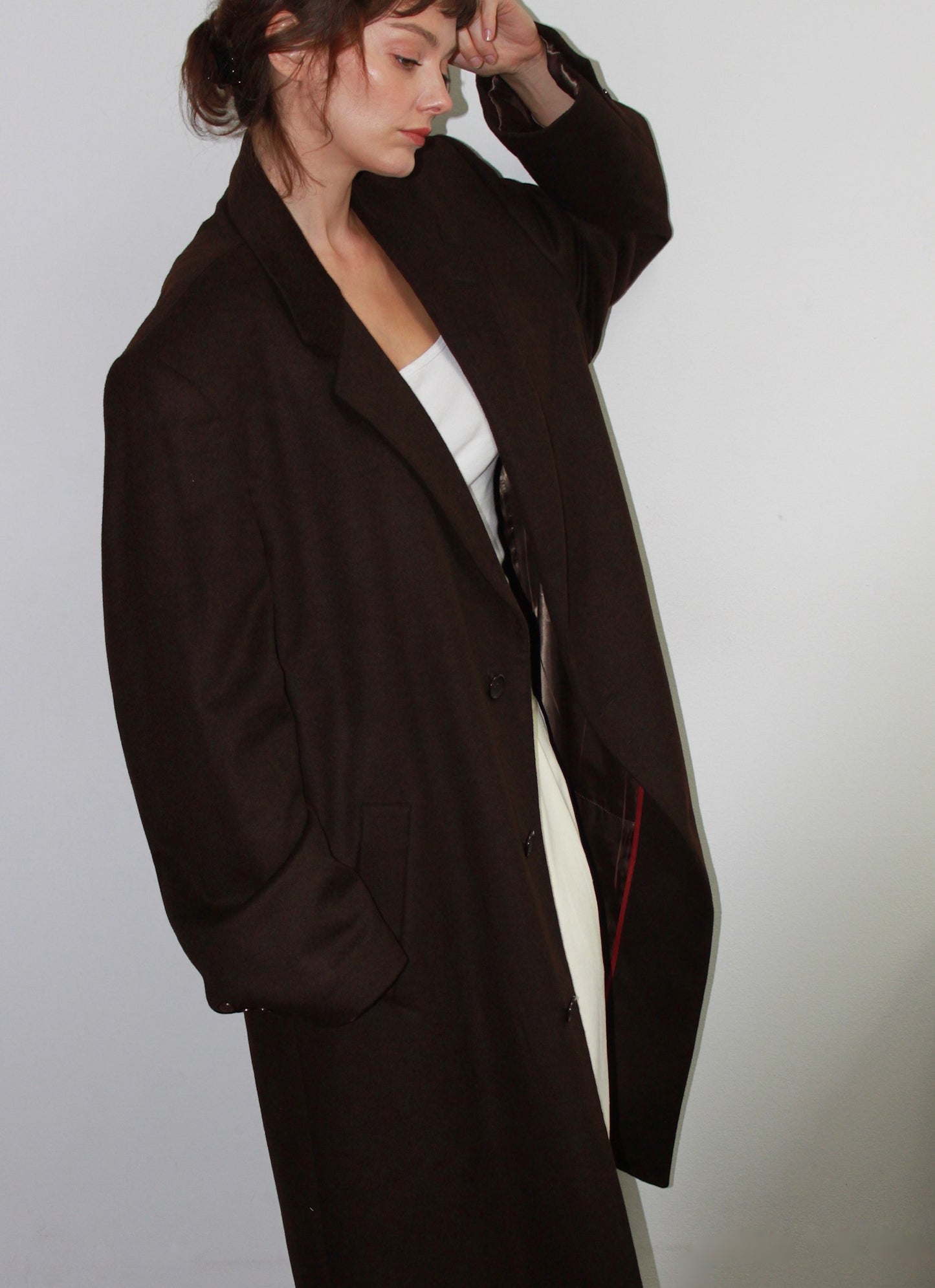 Vintage Espresso Wool & Cashmere Long Coat