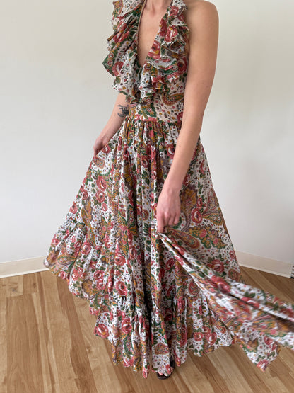 Stunning Vintage Bowit Teller Ruffled Halter Gown