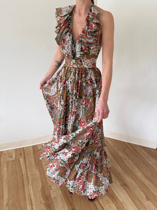 Stunning Vintage Bowit Teller Ruffled Halter Gown