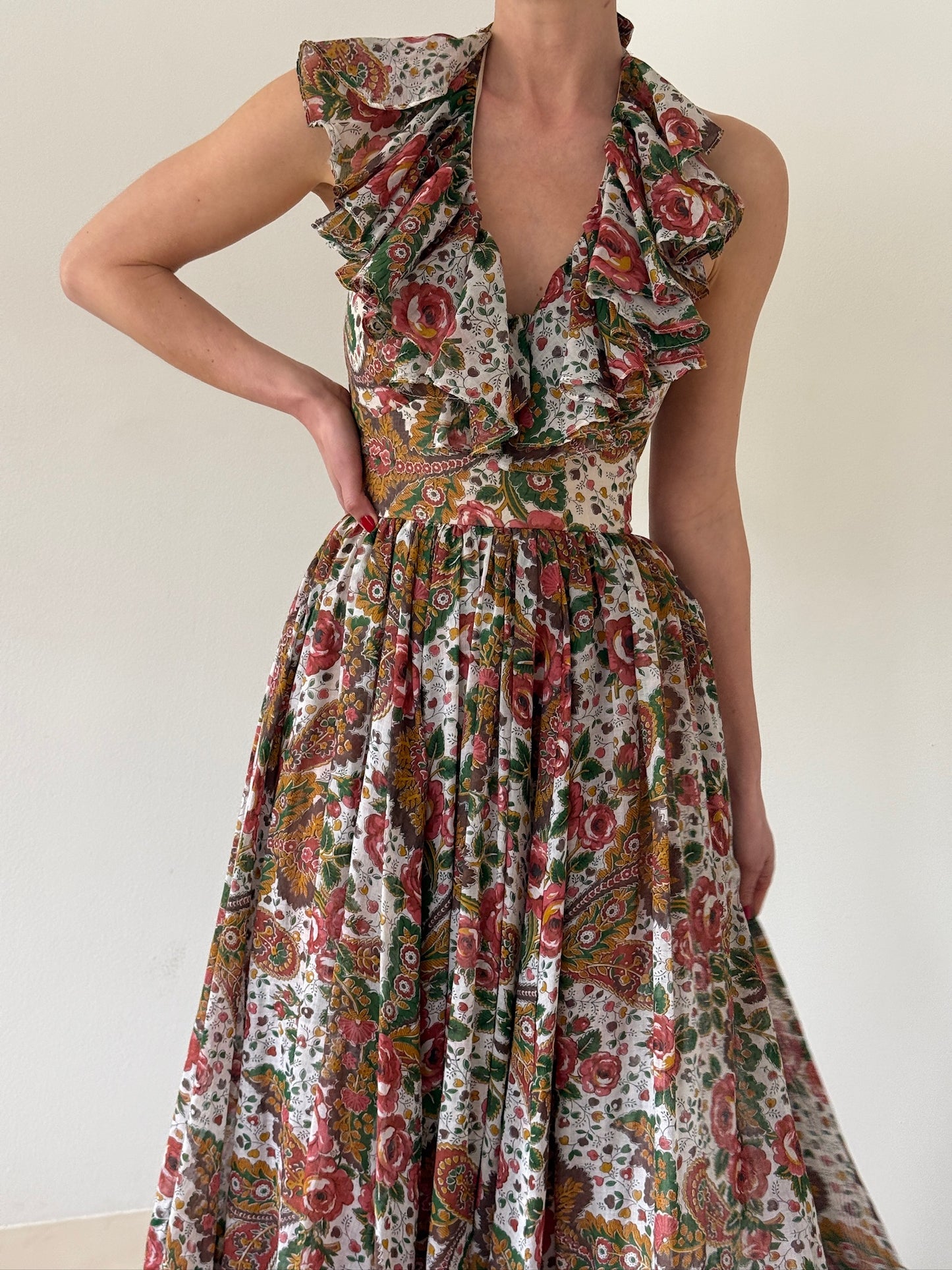 Stunning Vintage Bowit Teller Ruffled Halter Gown