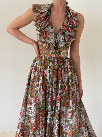 Stunning Vintage Bowit Teller Ruffled Halter Gown
