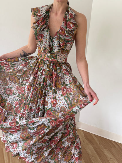 Stunning Vintage Bowit Teller Ruffled Halter Gown