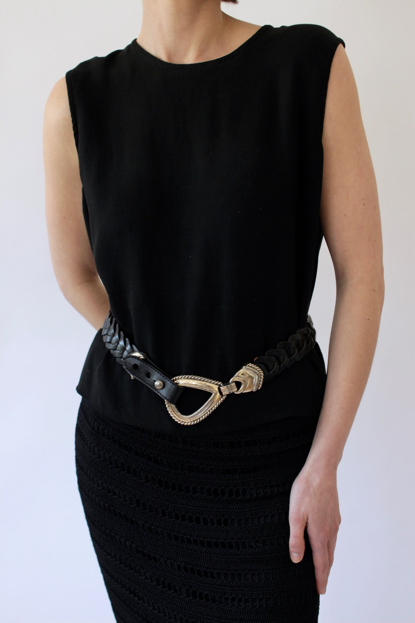 Vintage Onyx Braided Leather Belt