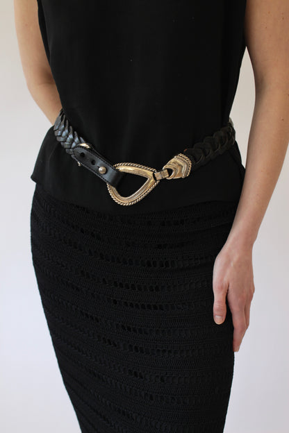 Vintage Onyx Braided Leather Belt