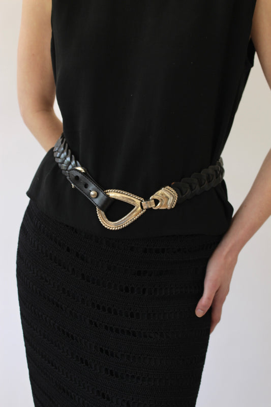 Vintage Onyx Braided Leather Belt