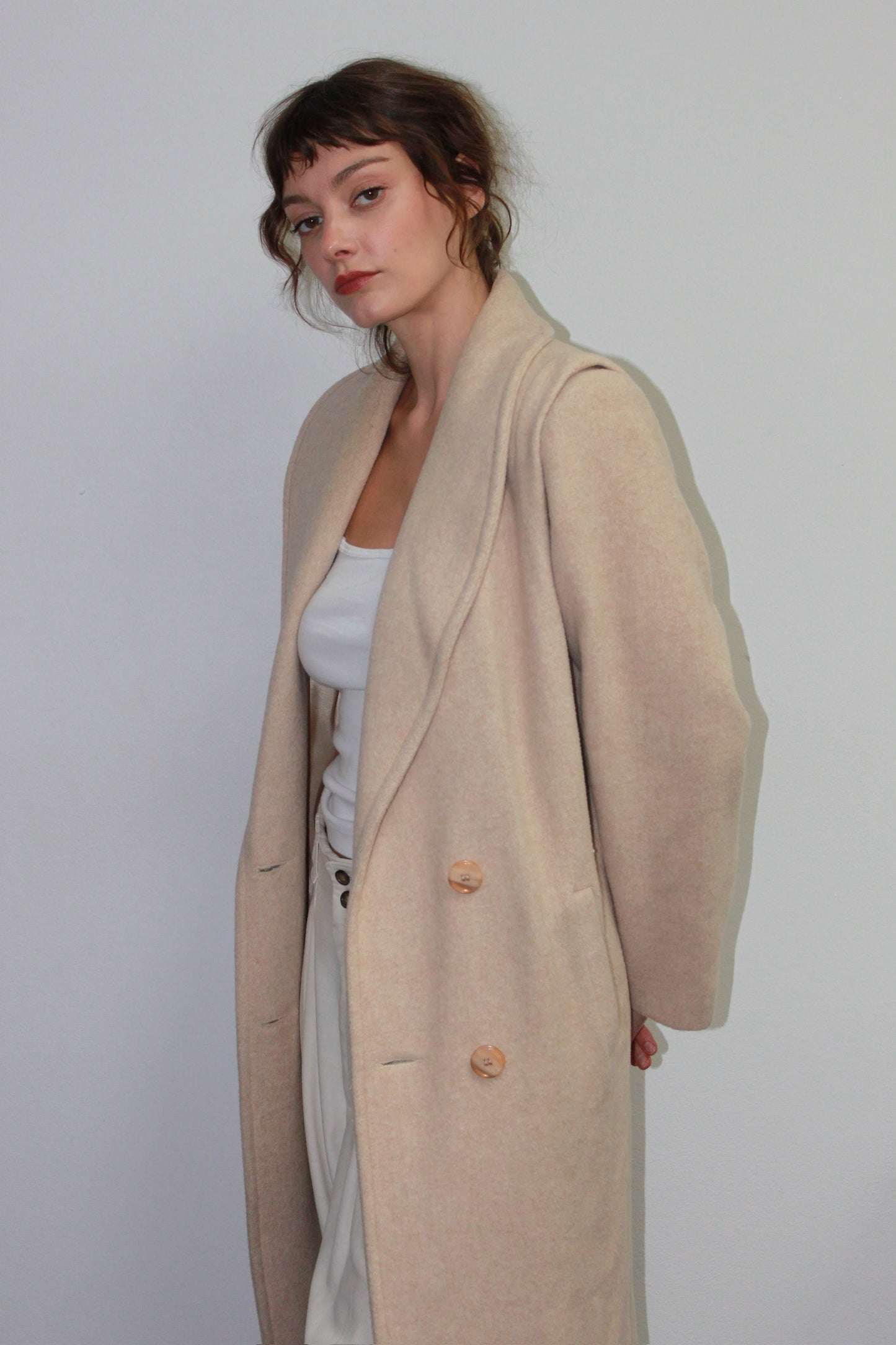 Vintage Sand Robe Collar Wool Coat