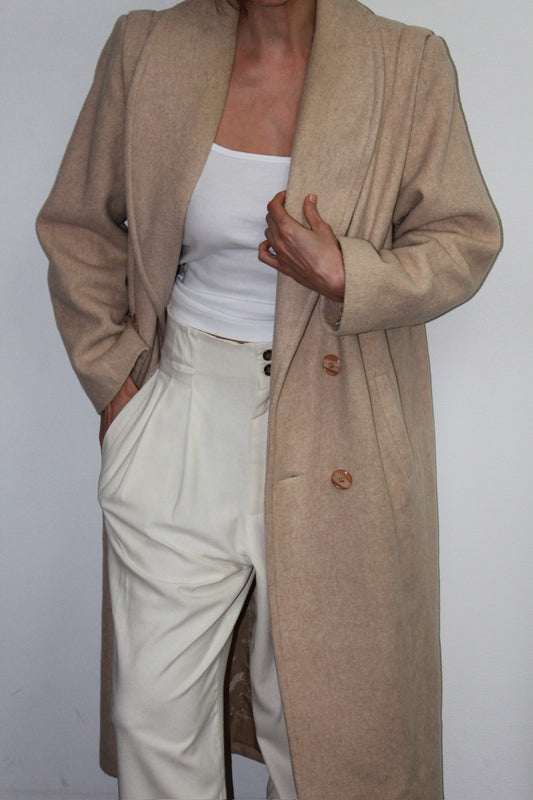 Vintage Sand Robe Collar Wool Coat